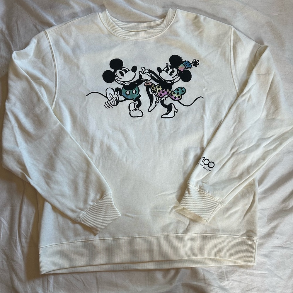 Disney 100 White Mickey Minnie Sweatshirt